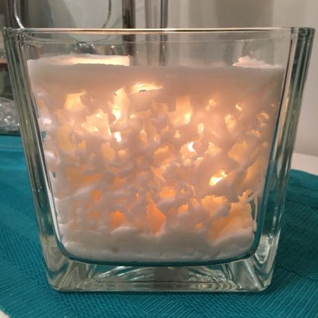 glass cube ice candle - lit