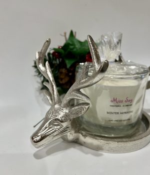 Double Stag Head Silver Candle Holder with Soy Wax Candle