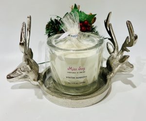 Double Stag Head Silver Candle Holder with Soy Wax Candle