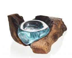 Molten Glass on Wood Single Tealight Holder