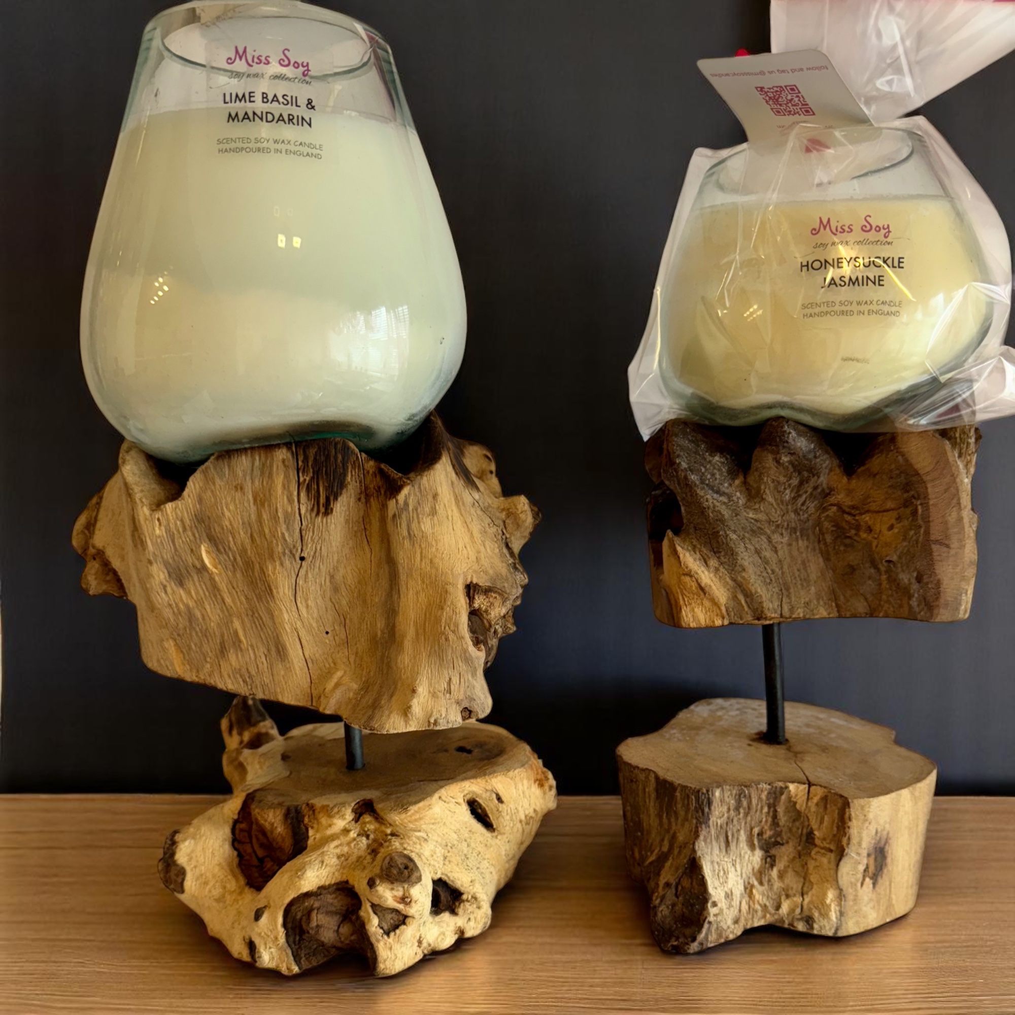 Molten Glass on Wood - Large Glass On Stand Candle - Image 3