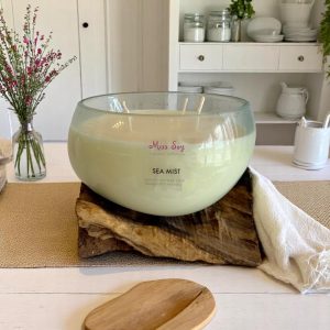 Handcrafted Molten Glass on Wood - filled with soy wax candle