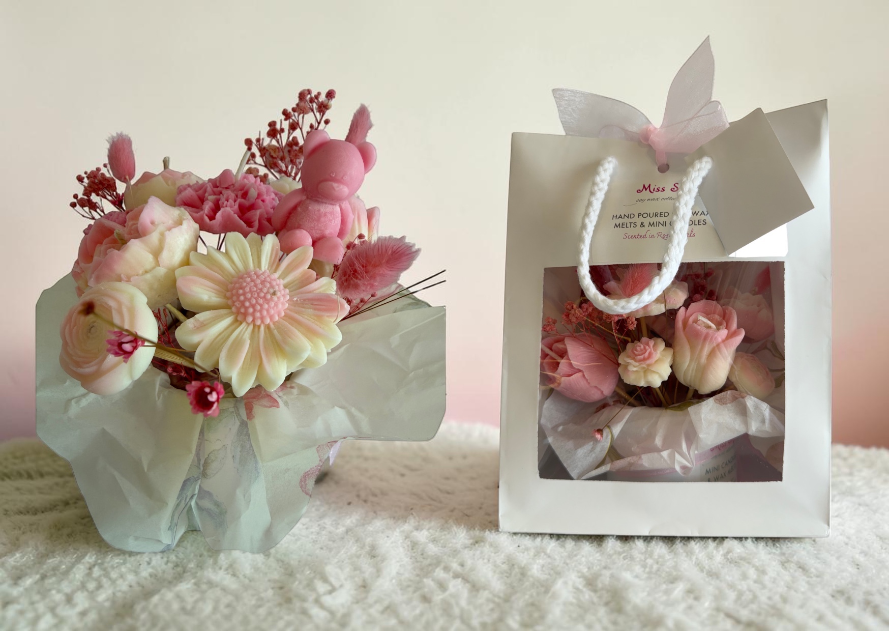 Miss Soy Ltd - flower box and gift bag - rose petals